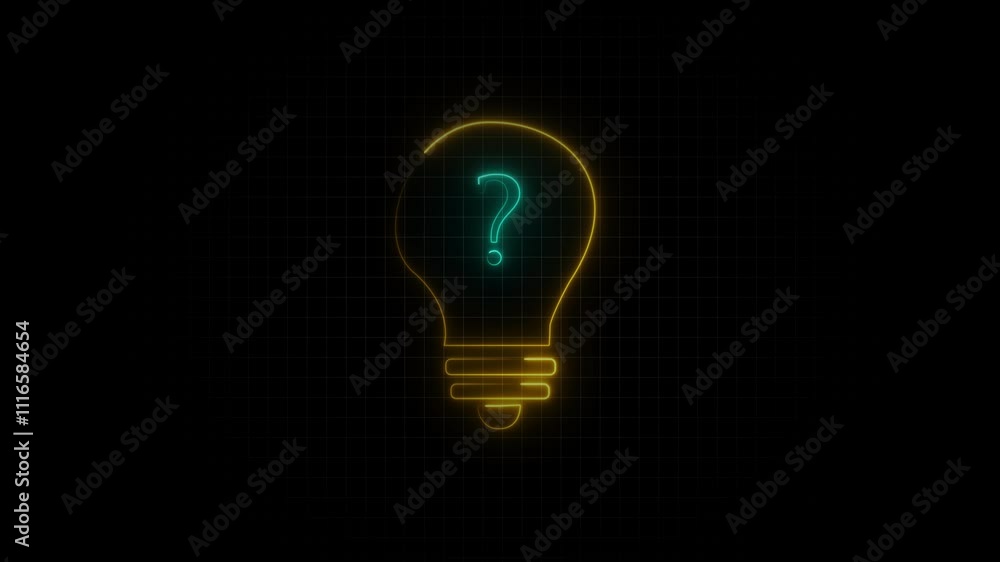 Abstract Conceptual Futuristic Image of a Male's Hand Holding a Light Bulb Shape Question, Contemporary Art Depicting Having a Bright Idea, two video Animation of neon light bulb with a question mark Abstract Conceptual Futuristic Image of a Male's Hand Holding a Light Bulb Shape Question, Contemporary Art Depicting Having a Bright Idea, two video Animation of neon light bulb with a question mark