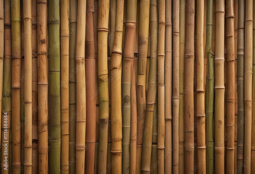 Fototapeta premium Woven bamboo texture on wooden fence background, wooden, rustic, bamboo