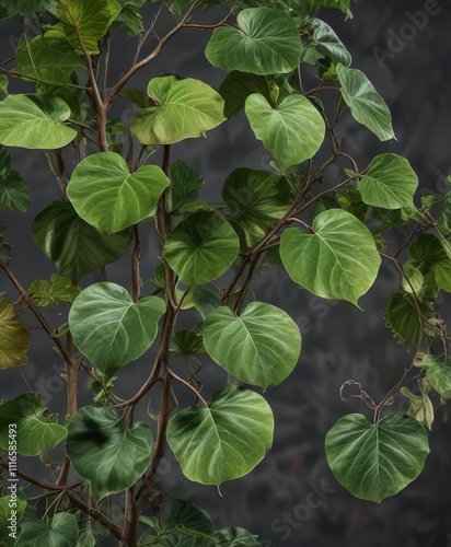 Large leaves and stems of Aristolochia gigantea plant, exotic plants, tropical leaves photo