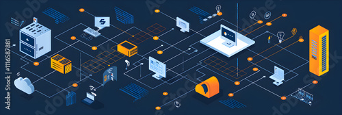 Illustration of A Cloud-Based Virtual Network Function (VNF) Deployment Process  photo