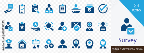 Survey solid icon set. containing Poll, Questionnaire, Analysis, Audit, Investigation and more vector design