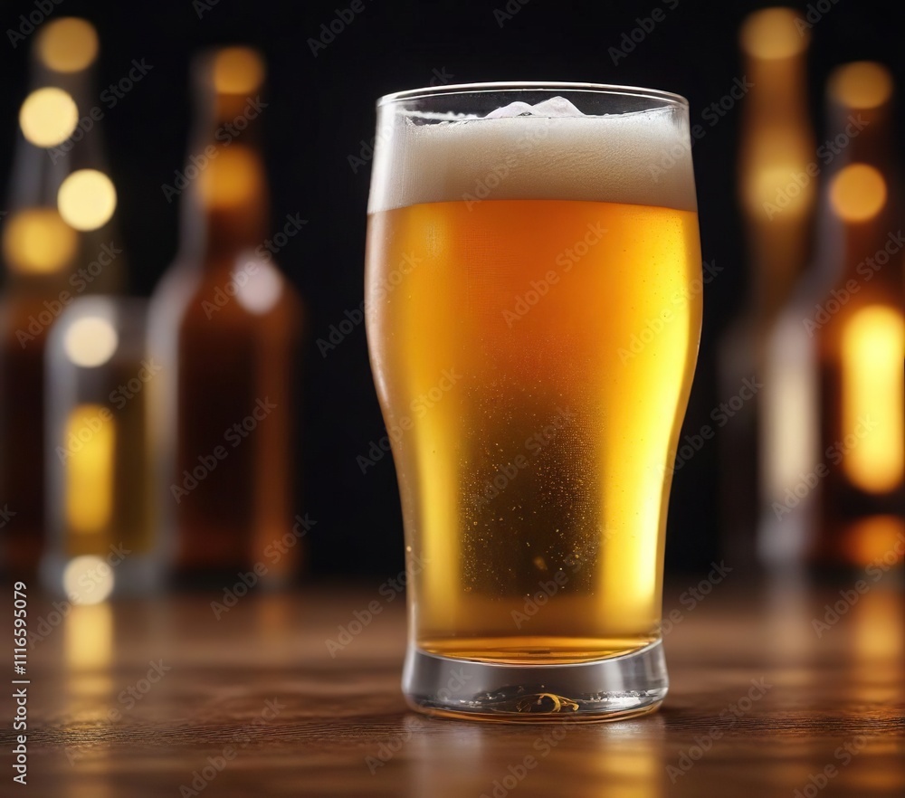 Shallow depth of field effect showcasing a glass of fresh and cold light beer on a dark background , fresh beer, shallow depth of field, cold beer Shallow depth of field effect showcasing a glass of fresh and cold light beer on a dark background , fresh beer, shallow depth of field, cold beer