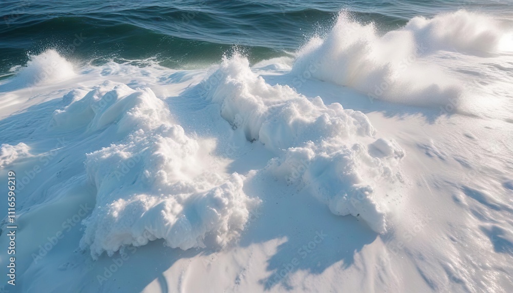 Fototapeta premium The ocean's surface is covered in a thick layer of white foam, foamy ocean, water