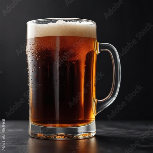 Dark liquid fills a beer glass to the top on a simple black background, liquid, simplicity, topping
