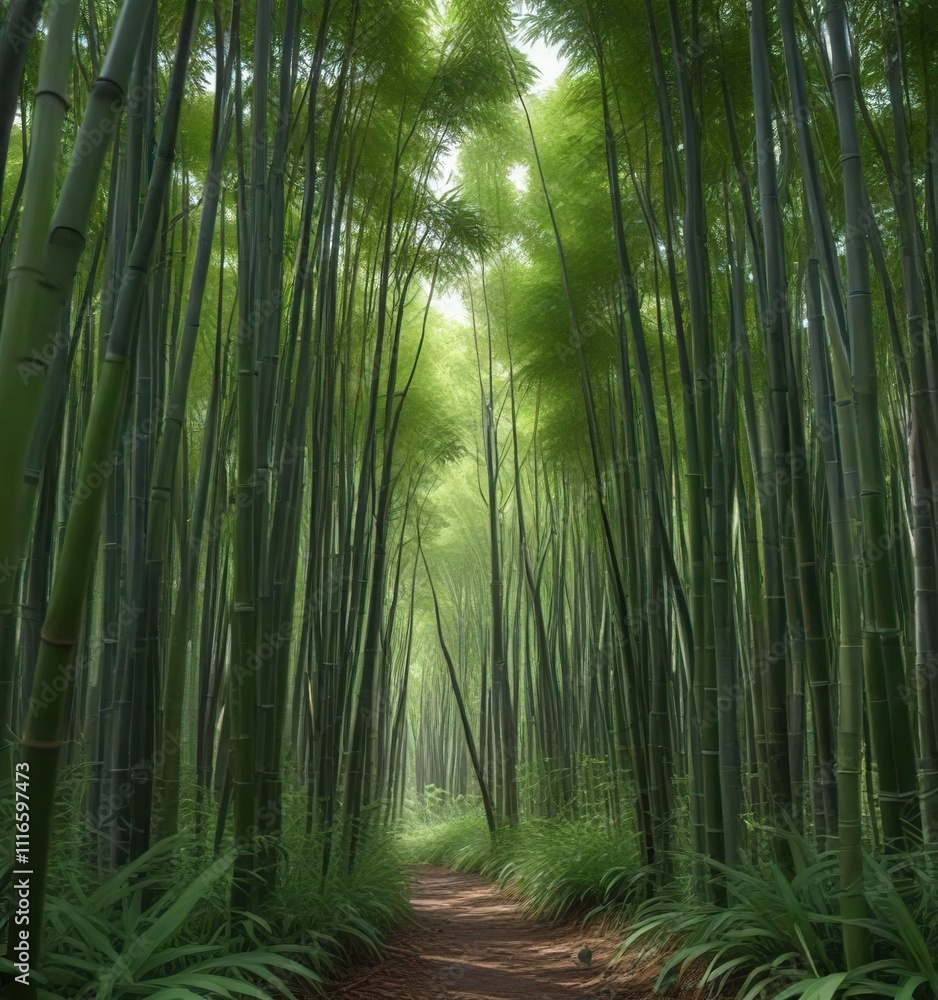 Obraz premium densely packed bamboo forest with straight growing shoots, densely packed, foliage, dense vegetation