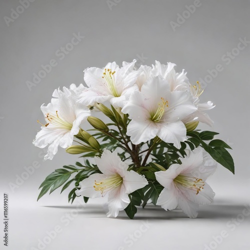 Isolated White Azalea against a light Gray and white Background , white, elegant, clean