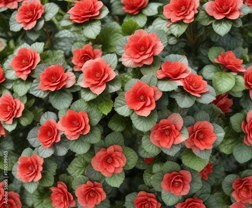 Low growing Begonia rex cultorum plant isolated on white background , houseplant, greenery photo