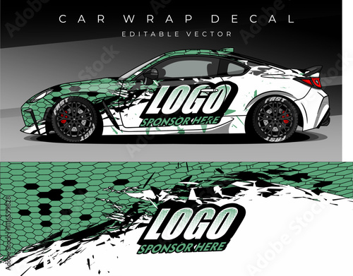 Illustration Vector of Car wrap decal . Livery car design abstract template mockup editable vector. Suitable for racing, rally or daily use