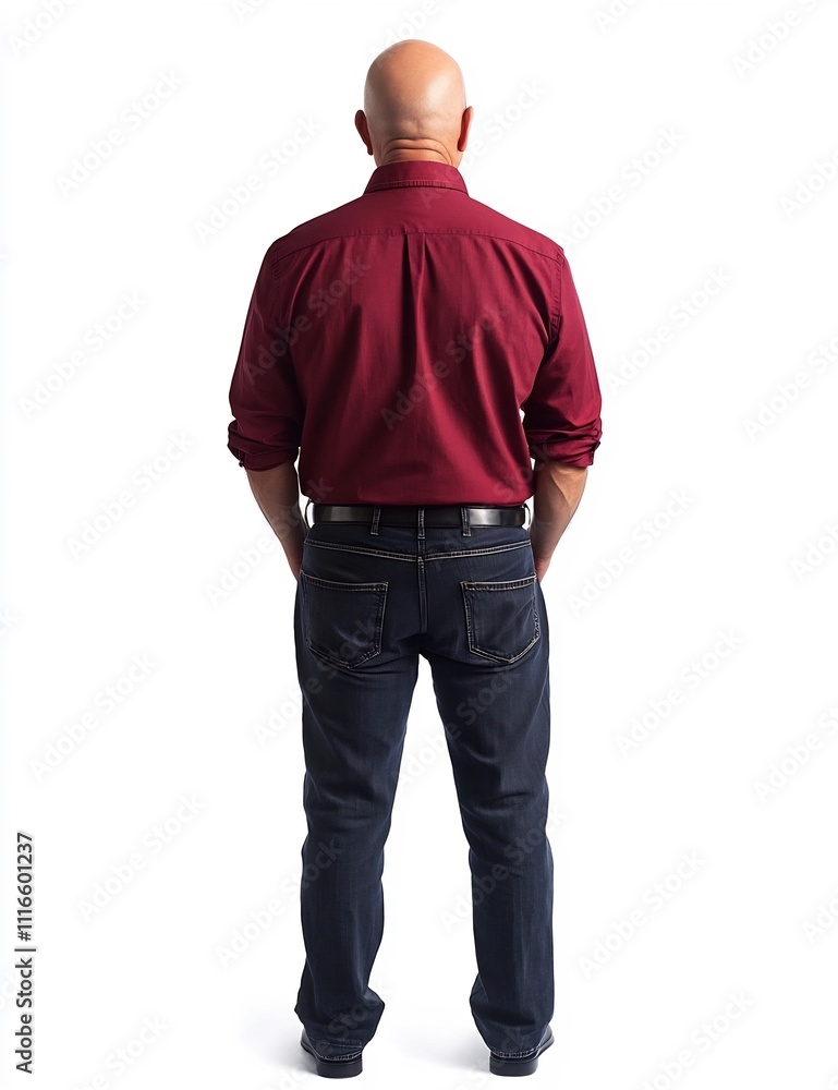 Fototapeta premium Middle aged Hispanic man in casual red shirt and jeans posing against white background