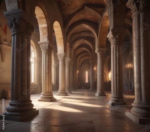 Roman-era arches and columns in the church interior  columns  basilica architecture