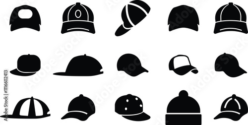 Baseball hat, cap icon in flat set. sign symbol mockup isolated on transparent background icon. black vector for apps or website use for sports headdress