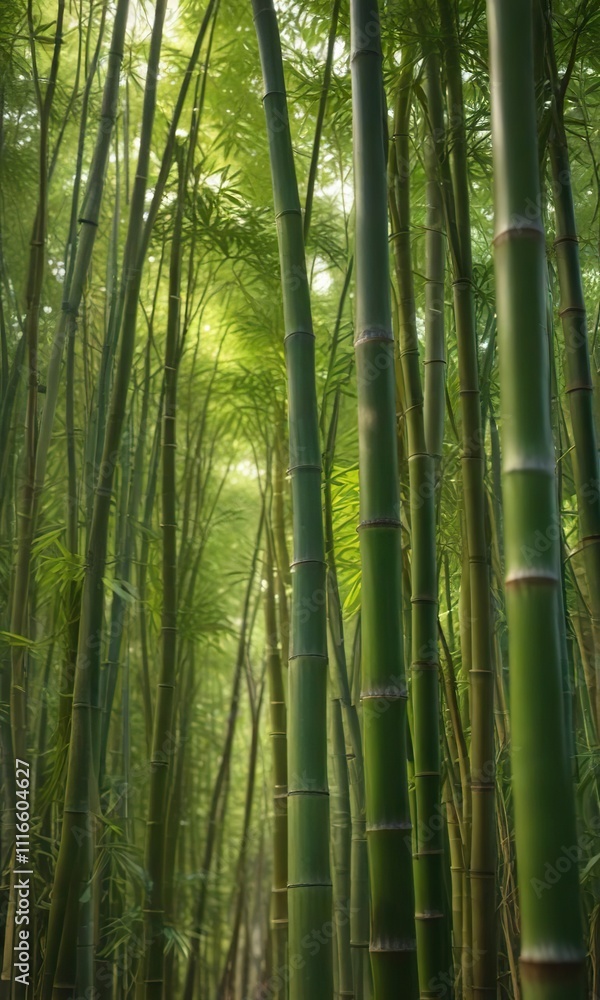 Dense bamboo stalks sway gently in the warm breeze, summer, nature