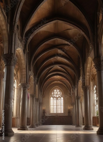 Gothic arches and ribbed vaults in a Baroque church interior , gothic architecture, baroque photo