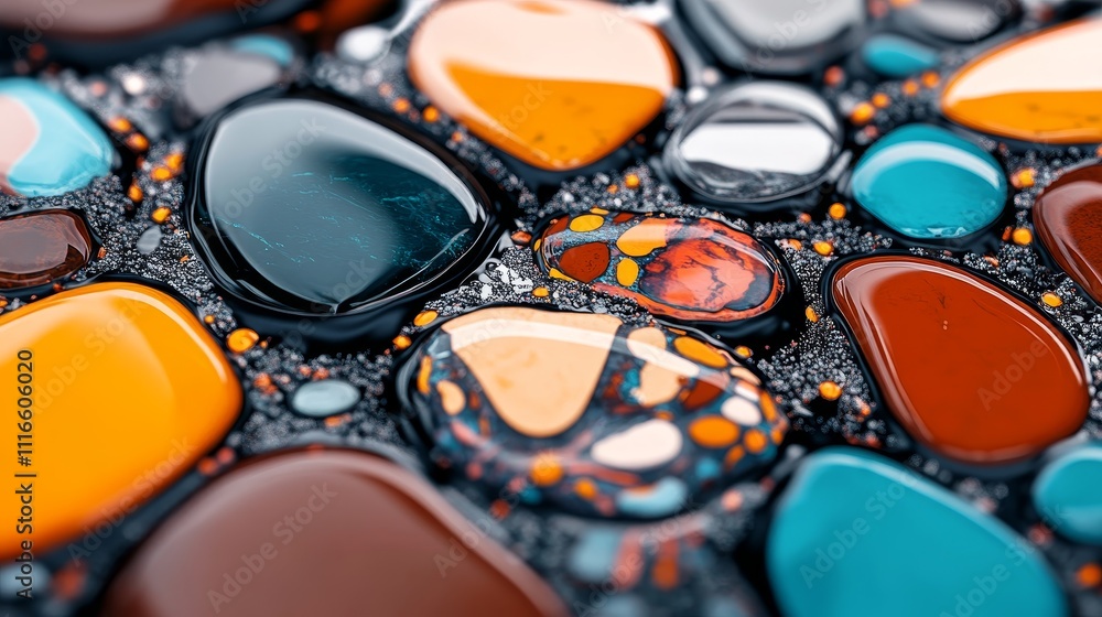 Vibrant Abstract Close-up of Colorful Pebbles - A captivating close-up view of colorful pebbles arranged in an abstract pattern, showcasing a variety of textures and hues that create a mesmerizing vis Vibrant Abstract Close-up of Colorful Pebbles - A captivating close-up view of colorful pebbles arranged in an abstract pattern, showcasing a variety of textures and hues that create a mesmerizing vis