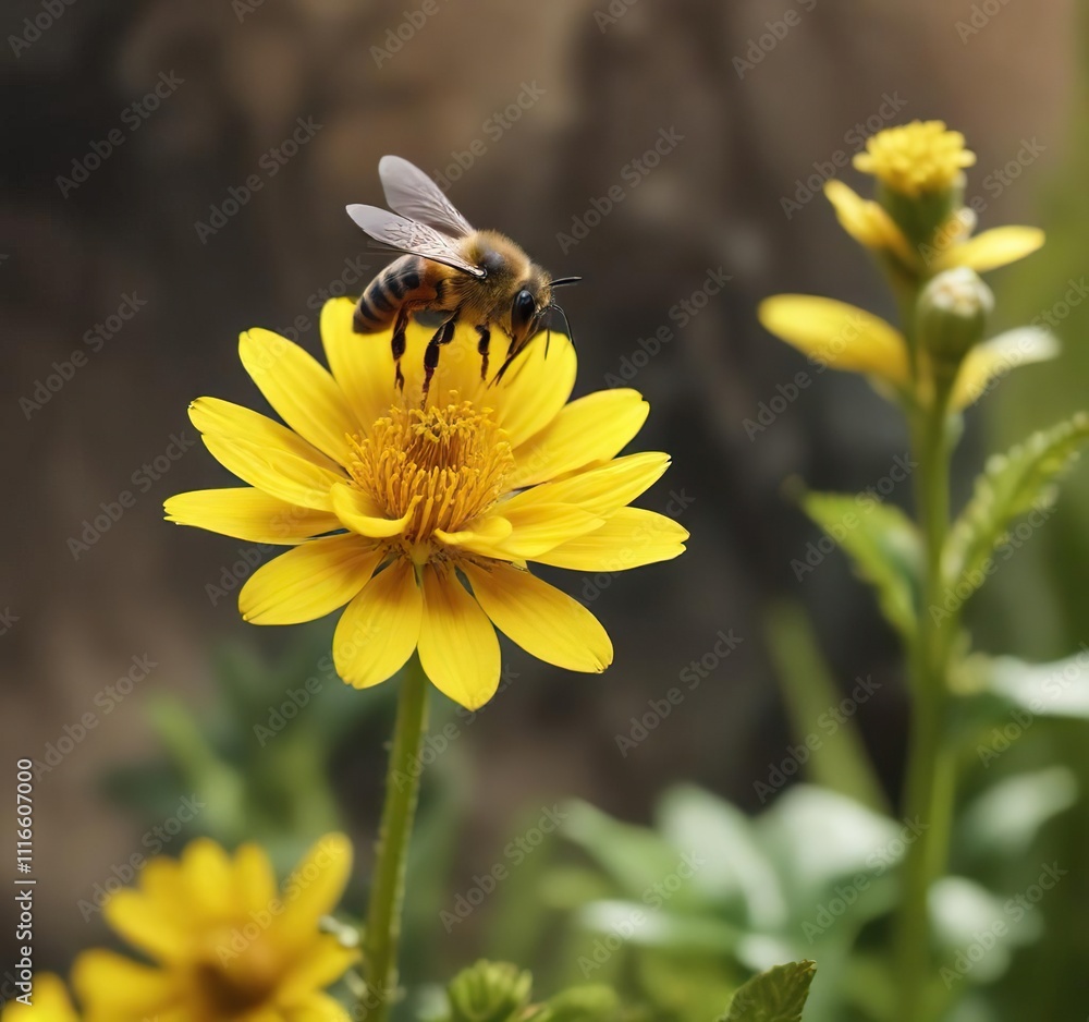 A bee collecting nectar from a bright yellow flower, honey, insects on flowers, A bee collecting nectar from a bright yellow flower, honey, insects on flowers,