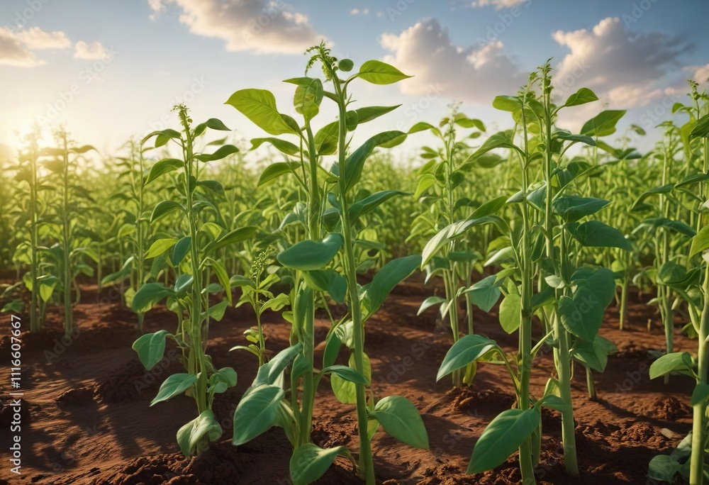 A field of green bean plants growing in the sun, green beans, landscape, plants A field of green bean plants growing in the sun, green beans, landscape, plants