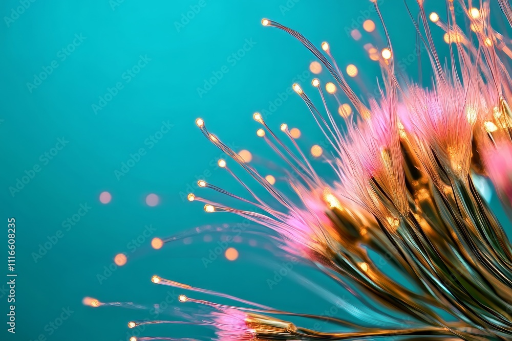 Fototapeta premium Vibrant Floral Abstract with Bokeh Background - A mesmerizing close-up of colorful floral elements with sparkling bokeh lights, symbolizing nature's beauty, creativity, and elegance.