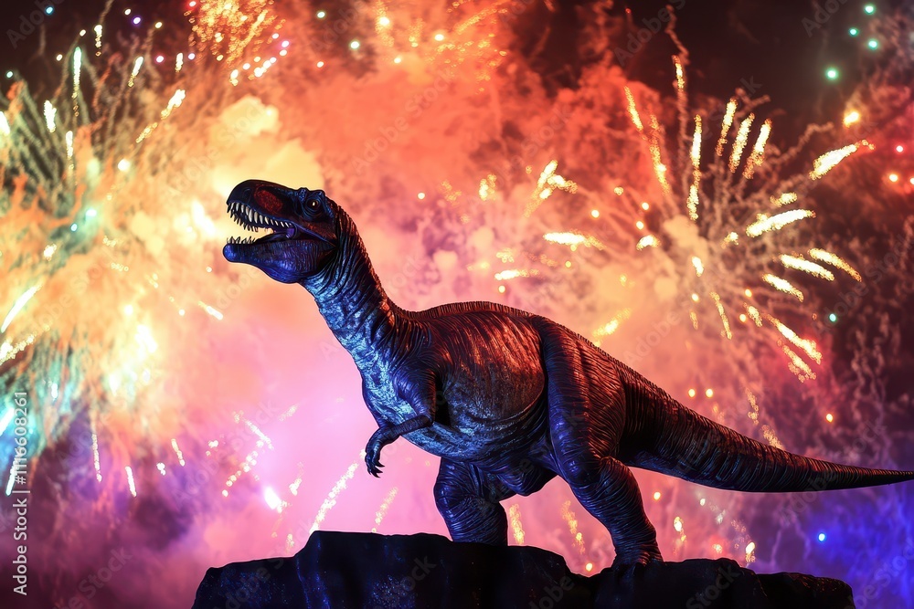 Fototapeta premium Dino fireworks holiday celebration!