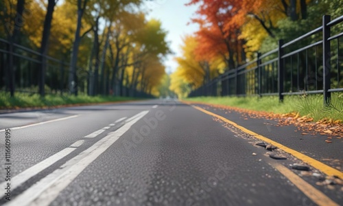 Wallpaper Mural Low-angle shot of asphalt road with metal railing and blurred trees in the background, motion, metal railing Torontodigital.ca