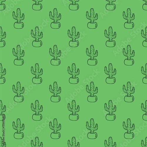 Seamless pattern with cactus doodle for decorative print, wrapping paper, greeting cards and fabric