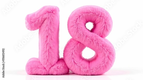 Colorful fluffy pink number shaped like eighteen ideal for birthday celebrations and decorations in joyful settings