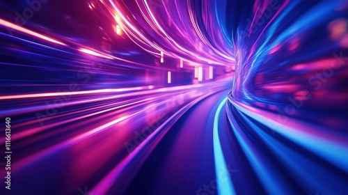 Abstract dynamic background: high-speed motion blur with blue and purple bokeh lights