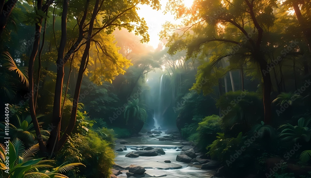 Obraz premium AI-Designed Sunlit Forest Path