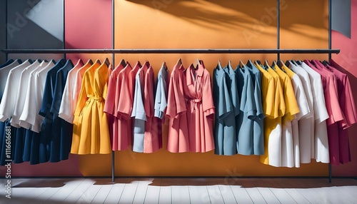 colorful shirts on hangers