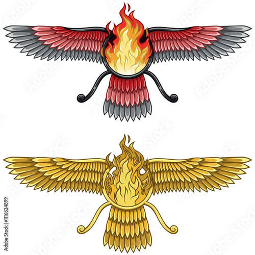 Zoroastrian winged solar disk with fire
