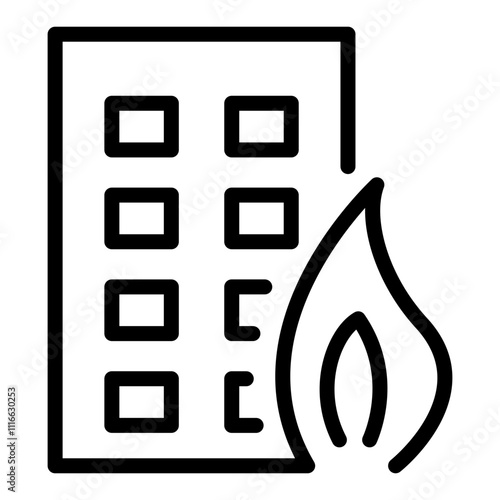 Icon of a burning building. The building was on fire in line style. Disaster icon