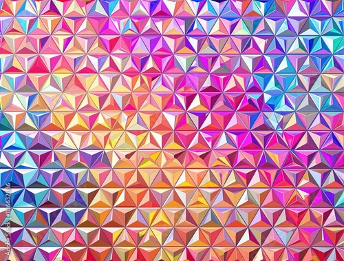 Geometric pattern of triangles in different metallic colors and sizes, bold lines, high contrast colors, abstract art