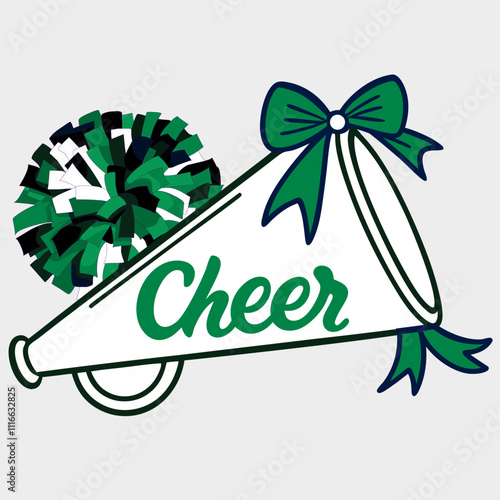 Cheers Megaphone and Cheerleader Pom Poms Vector Illustration.