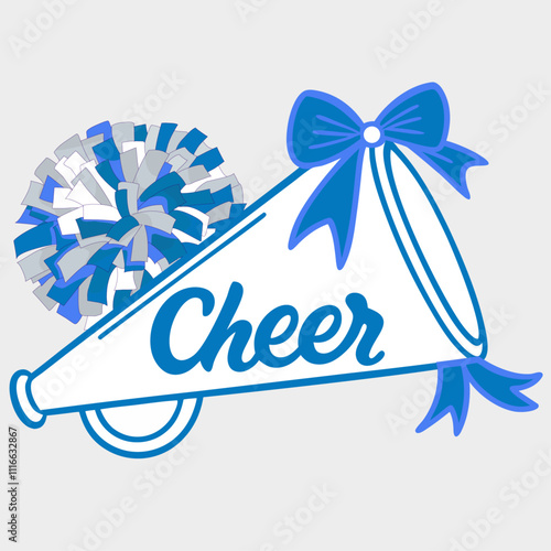 Cheers Megaphone and Cheerleader Pom Poms Vector Illustration.