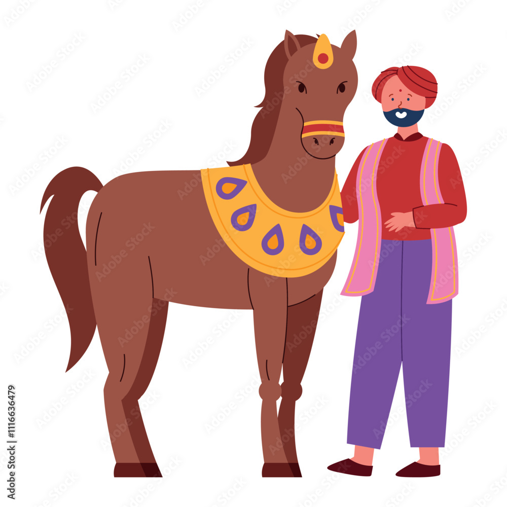 Obraz premium adult man and hindu horse