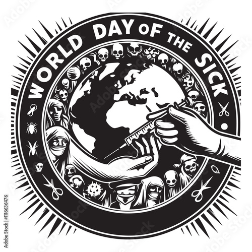 world day of the sick black color vector design white color background