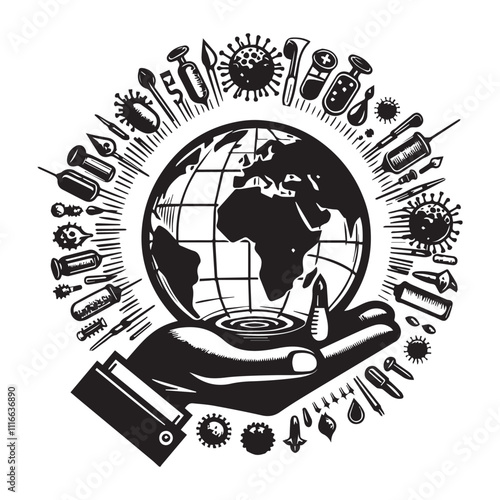 world day of the sick black color vector design white color background