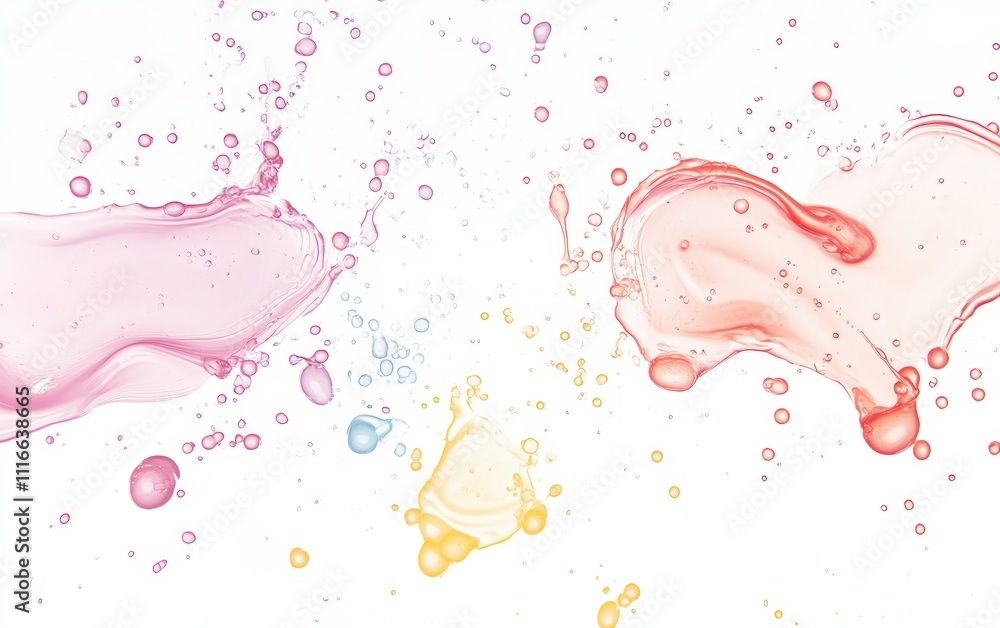 Flying drops of pastel-colored paint, soft and calming, isolated on white background Flying drops of pastel-colored paint, soft and calming, isolated on white background