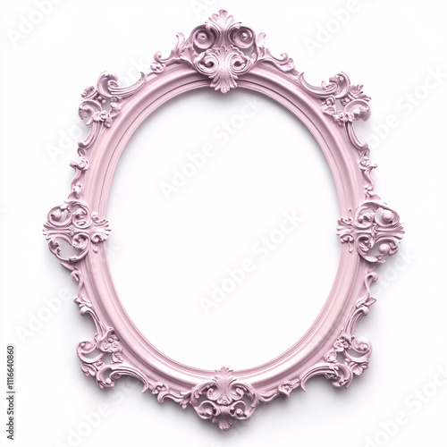 Ornate Pink Oval Frame with Decorative Details in a Pastel Color, Perfect for Elegant and Vintage-Inspired Design Projects photo