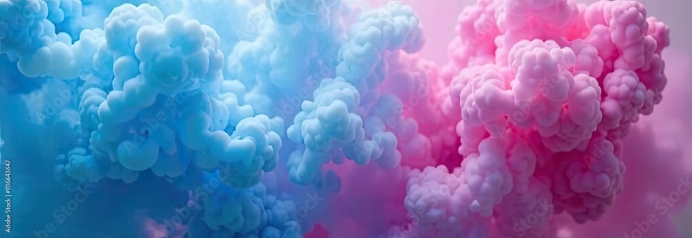Fototapeta premium Soft blue and pink clouds fill the background, creating a whimsical setting ideal for a gender reveal party celebrated outdoors. Generative AI