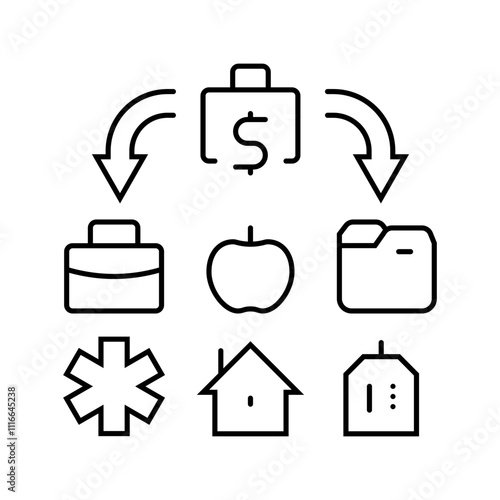 categories budget planning line icon vector. categories budget planning sign. isolated contour symbol black illustration