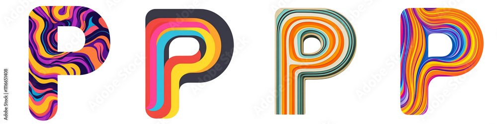Alphabet P, made with bright wavy colorful pattern, Logo design, letter, isolated on a transparent background Alphabet P, made with bright wavy colorful pattern, Logo design, letter, isolated on a transparent background