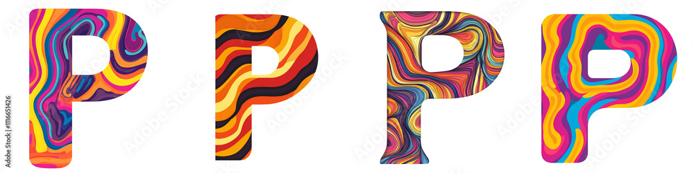 Obraz premium Alphabet P, made with bright wavy colorful pattern, Logo design, letter, isolated on a transparent background