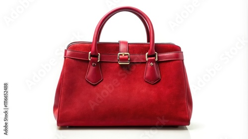 Classic Red Suede Handbag Displayed on a White Surface. Generative AI