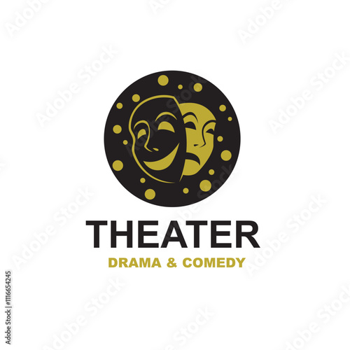 icon of comedy and tragedy theatrical masks isolated on white background