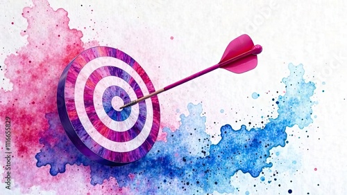 A colorful target with a dart embedded in the bullseye is set against a vibrant splatter background, ideal for a gender-themed celebration. Generative AI photo