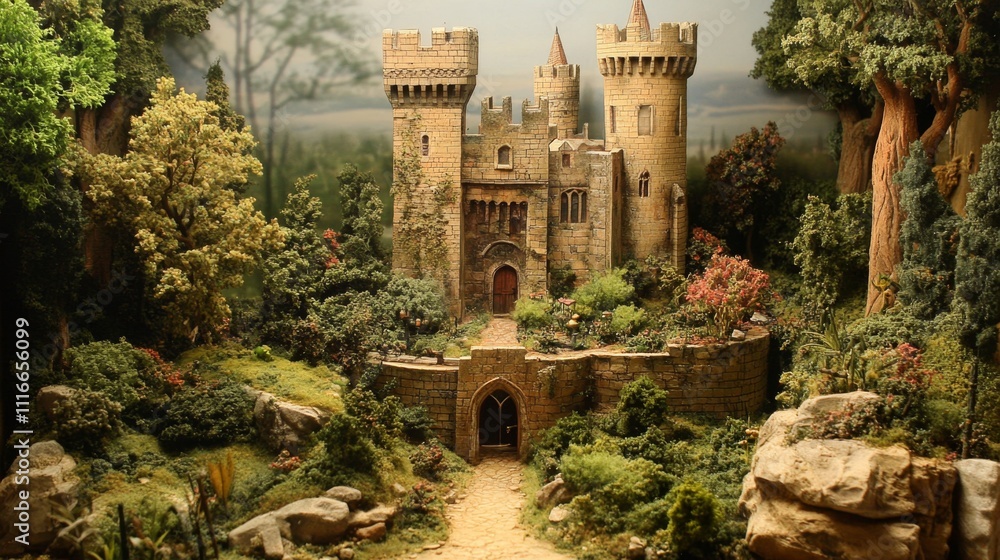 Fototapeta premium Enchanted Miniature Castle Garden Diorama