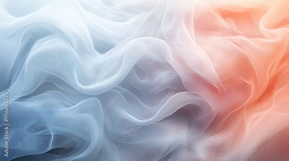 Obraz premium Translucent fabric layers in coral and gray.