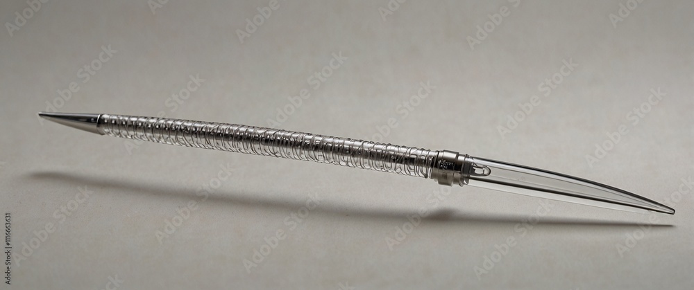 Sleek and Modern: A minimalist design, showcasing a transparent, silver-toned, flexible pen with a fine point. Sleek and Modern: A minimalist design, showcasing a transparent, silver-toned, flexible pen with a fine point.