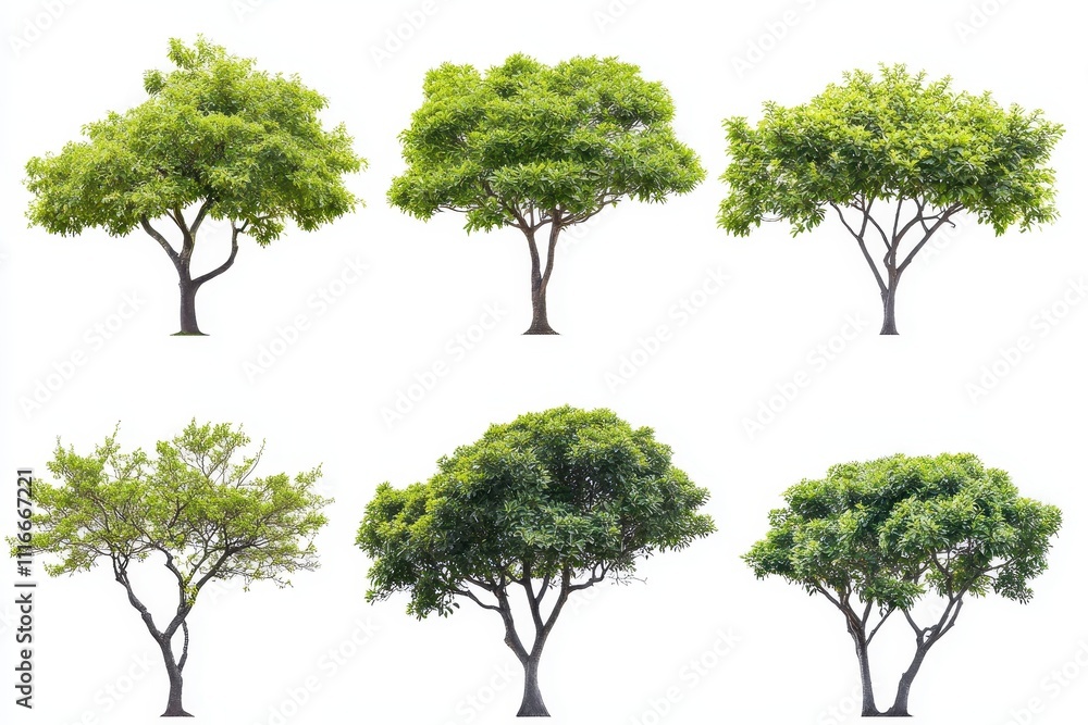 Set of green tree isolated in white background Set of green tree isolated in white background