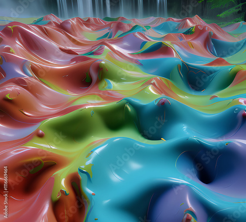 Rainbow colors realistic liquid plastic dynamic fluids abstract background Digital illustration.generative ai